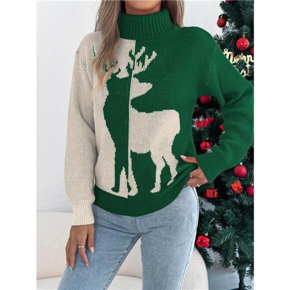 Christmas Reindeer Turtleneck Sweater,All Products : American Fashion Style Bags On Sale